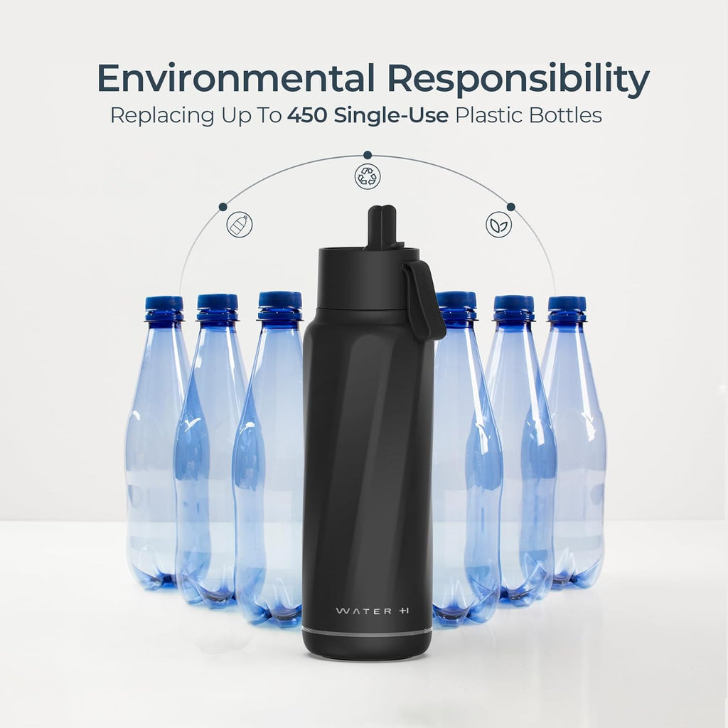 WATERH Vita Smart Water Bottle with Reminder to Drink Water, BPA-Free Vacuum Insulated Water Bottles with Filter & Straw, Bluetooth Intake Water Tracking Bottle, Ideal for Gift (18 oz)