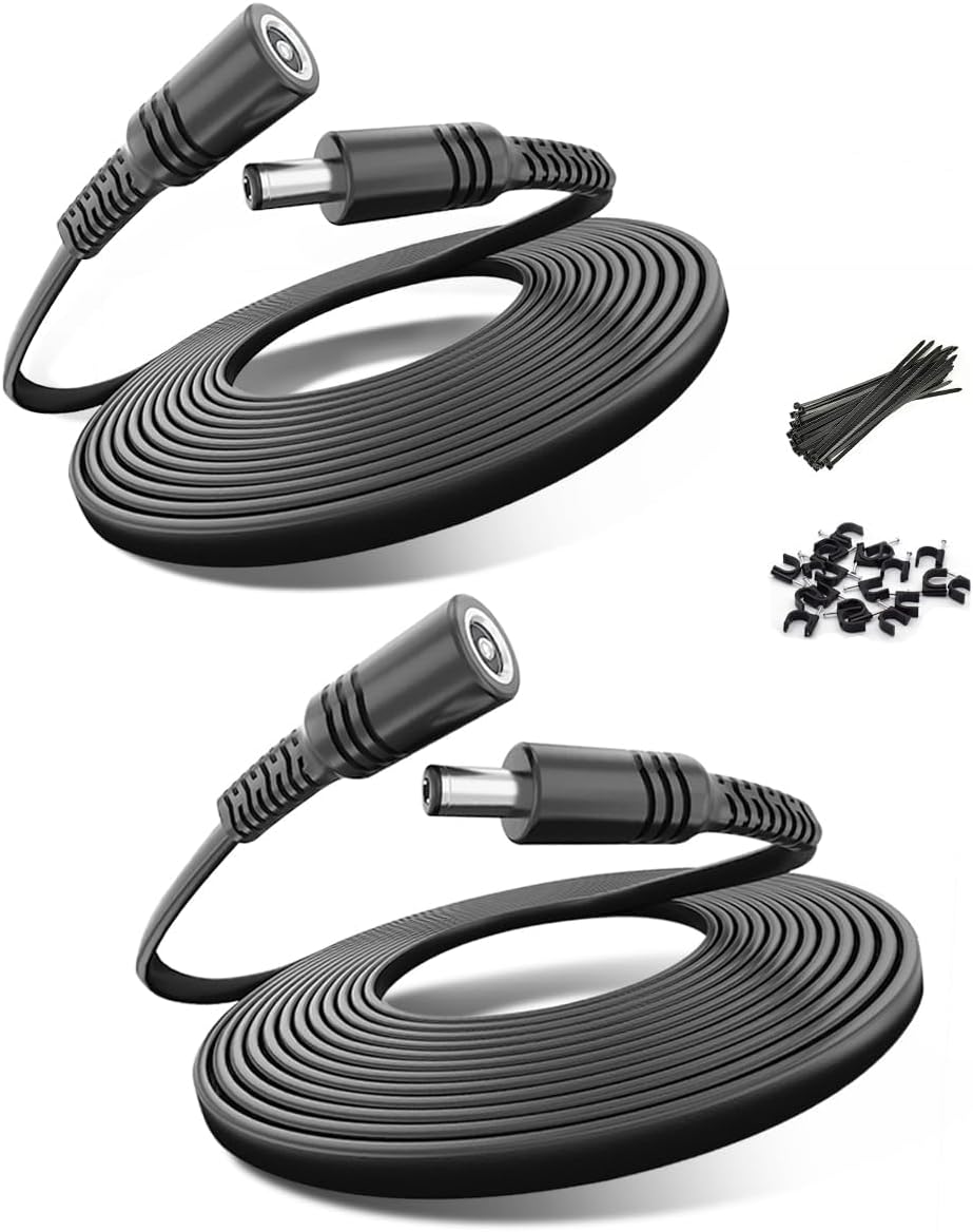 Basesailor 12V DC Extension Cable 10ft 2 Pack,5V 9V 24V 2.1mm x 5.5mm 5521 Power Supply Adapter Long Flat Extender Cord,Female to Male Wire for Outdoor CCTV Security Camera,IP Network Camera,DVRs