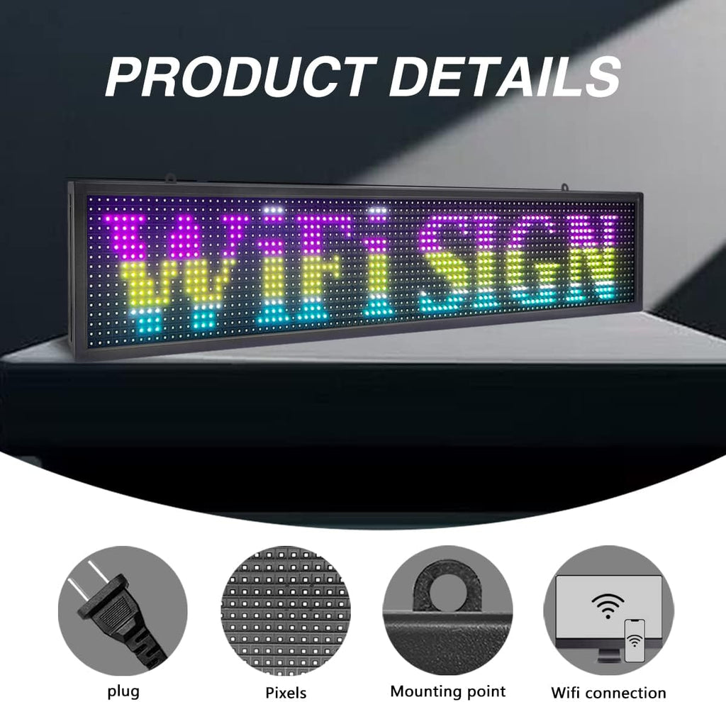 P10 LED Shop Sign Scrolling High-Brightness Custom LED Sign 40''x8'', WiFi Connected Full-Color Programmable Sign - Suitable for Various Indoor Commercial Billboards (1pcs)