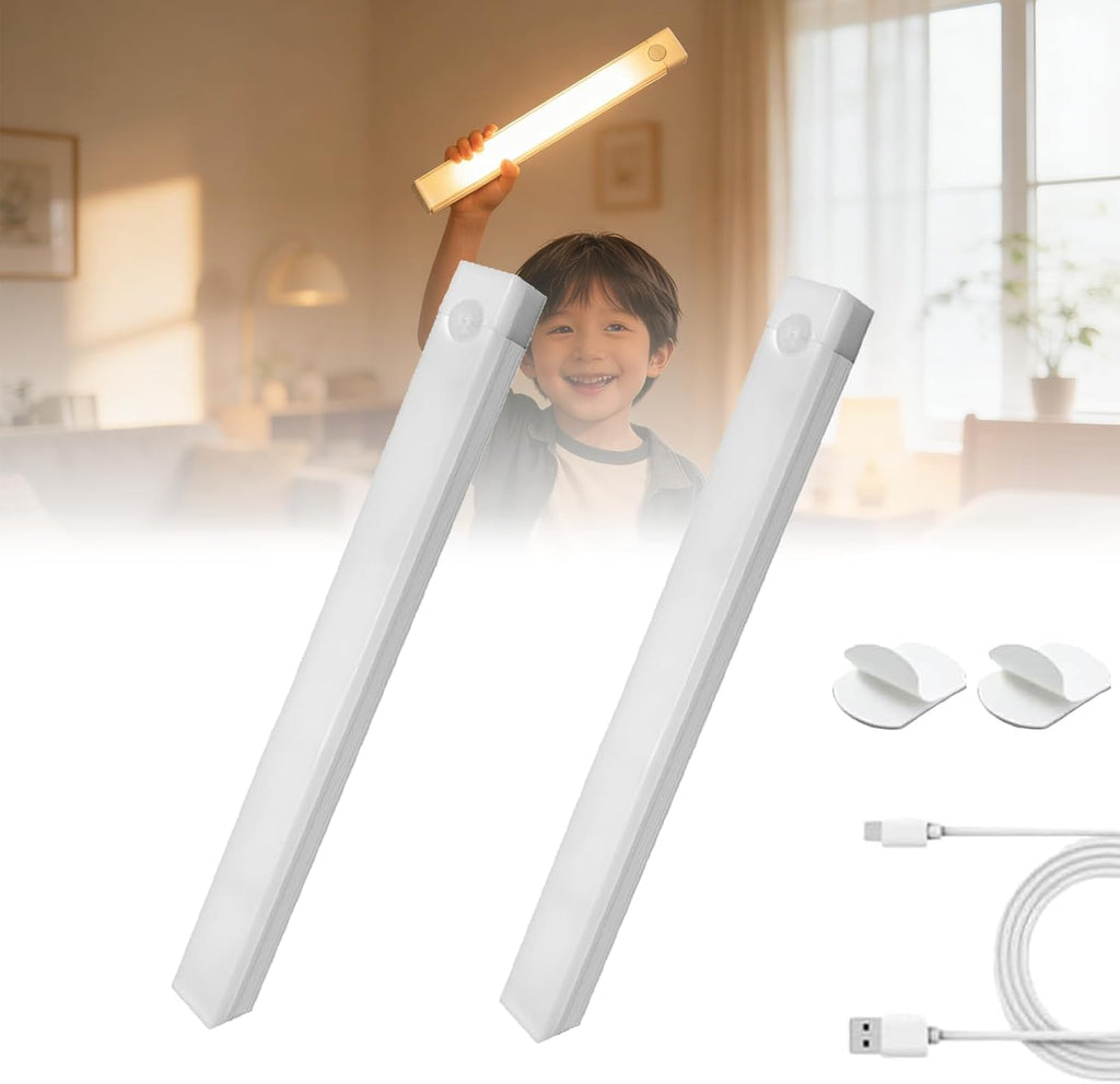Punch-Free Smart Sensor Magnetic Rechargeable Led Lights, Rechargeable Motion Sensor Lights, Motion Sensor Light Indoor, for Wardrobes Kitchens Closets and Studios (2Set-White,10cm/3.94in)