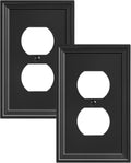 2-Pack Duplex Outlet Cover, Natural Bamboo Fiber Switch Plates and Outlet Covers, Black Decorative Wall Plates for Electrical Outlets, 1 Gang Receptacle Cover, Corrosion Resistant
