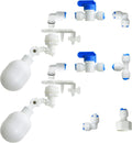 1/4 inch Plastic Adjustable Tube Float Valve Kit for Aquarium Water purifiers , Auto Water Filler Controller Auto-top-Off System, RO Water Reverse Osmosis System (2 Float + 10 Connect)