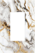 Luxurious Marble Abstract White Gold Tile Modern Simplicity Decorative Outlet Covers 1 Gang Single Rocker Light Switch Cover Plate Wall Plates GFCI Faceplate for Bathroom Kitchen Decor
