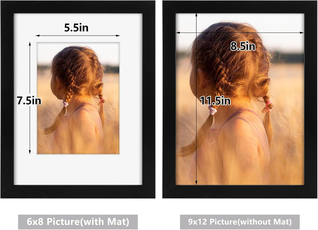 Golden State Art, 9x12 Picture Frame with Mat for 6x8 - High Definition Glass Wall Mounting Horizontal Vertical Display (Black, 1 Pack)