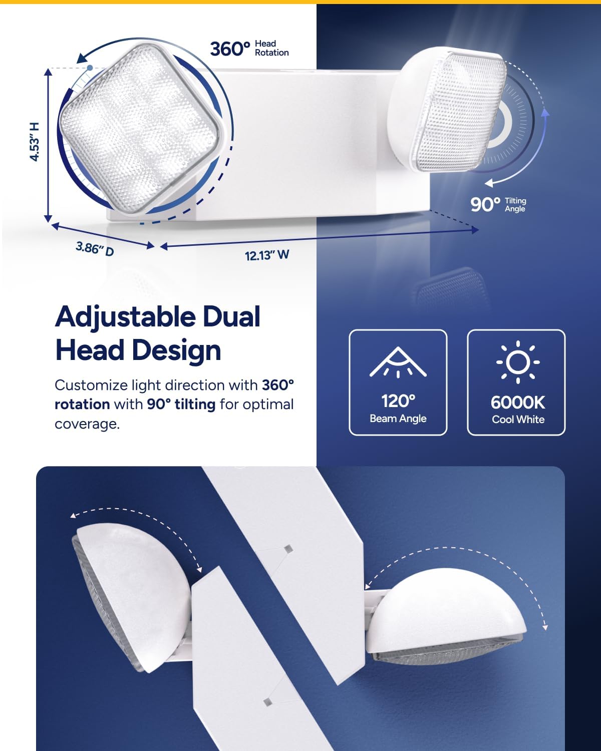 Sunco LED Emergency Lights, Commercial Lighting for Business, Power Outages, Offices, with Backup Battery (90 Minutes), Wall Mount, Hard Wired, 120-277V, Fire Resistant (94V-0) UL 2 Pack.