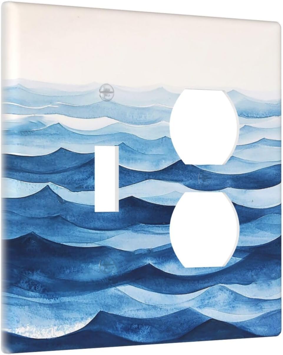 Outlet Covers Blue Watercolor Textured Abstract Ocean Wave 1 Toggle 1 Duplex Switch Plate Covers Electrical Light Switch Cover Plate Decorative Wall Plate Socket Cover for Bedroom living Room Decor