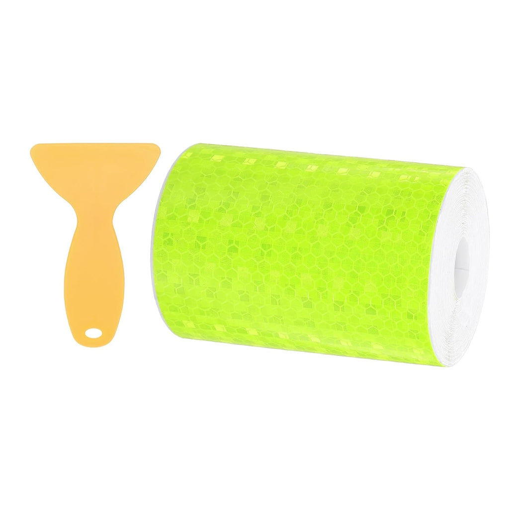 PATIKIL 4 Inch x 33 ft Reflective Tape, 1 Roll Waterproof Self Adhesive High Visibility Caution Warning Safety Tape Reflector with Scraper for Trucks Trailers Cars, Bright Green
