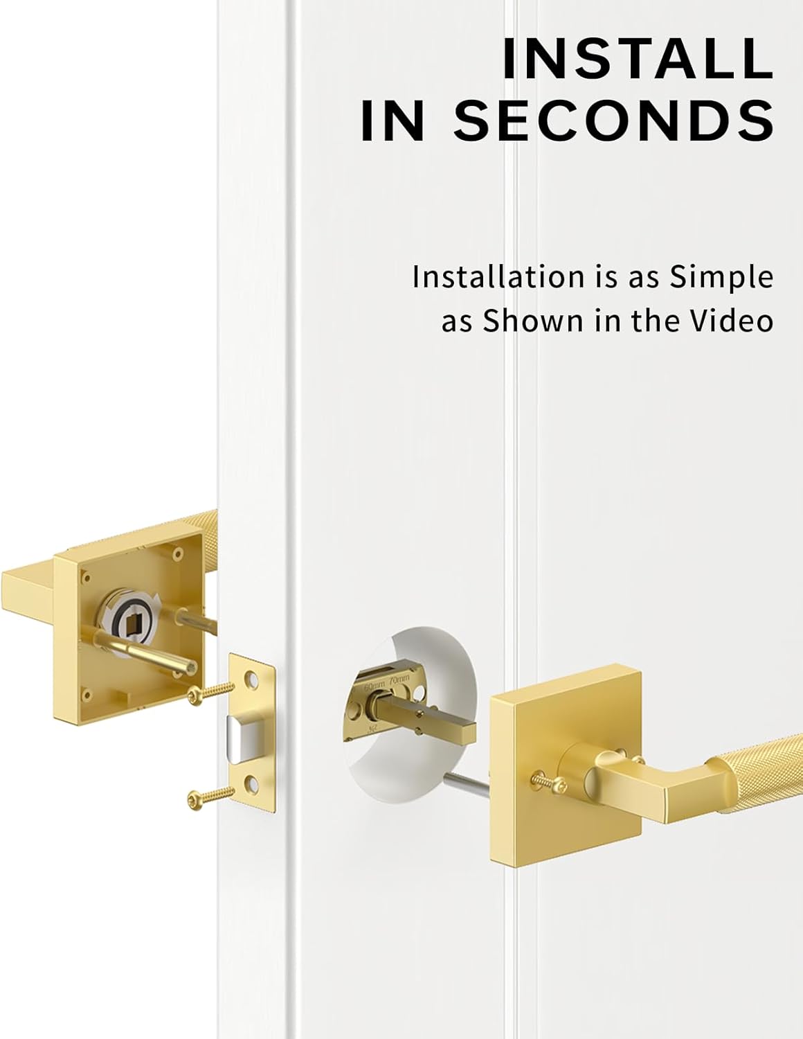 Asidrama 1 Pack Gold Passage Door Handles, Door Lever with Door Knobs Indoor for Bedroom or Bathroom, Heavy Duty Door Handles Interior with Locks for Left Right Sided Doors