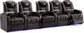Weilianda Home Theater Seating Top Grain Leather Zero Gravity Recliner Chair Power Headrest Recline Movie Seat Gaming 7 Colors Mood Light Sofa with Tray Table USB Charge Row of 5 Brown