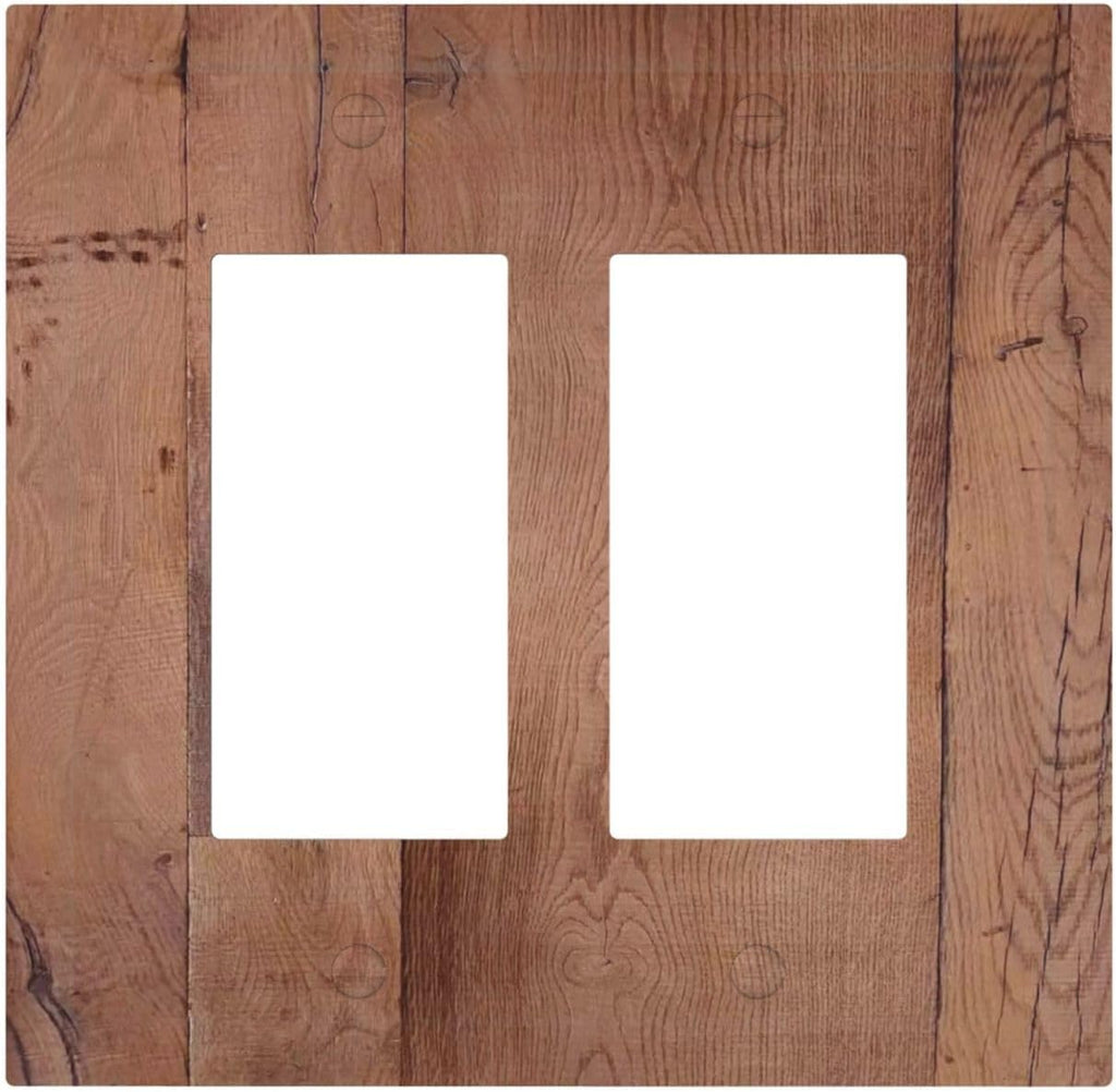Rustic Brown Dark Wood Texture Printing Decorative Outlet Covers 2 Gang Double Gfci Rocker Electrical Wall Panels Light Switch Cover Plate For Farmhouse Cabin Decor
