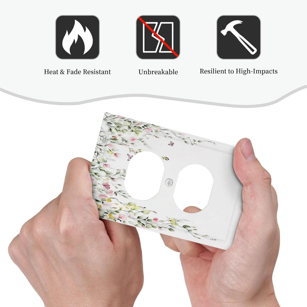 Watercolor Flowers Vine Colorful Butterfly Floral Outlet Covers 1 Gang Duplex Light Switch Cover Decorative Switch Plates Electrical Receptacle Faceplate Wall Plate For Bed Room Living Room Decor