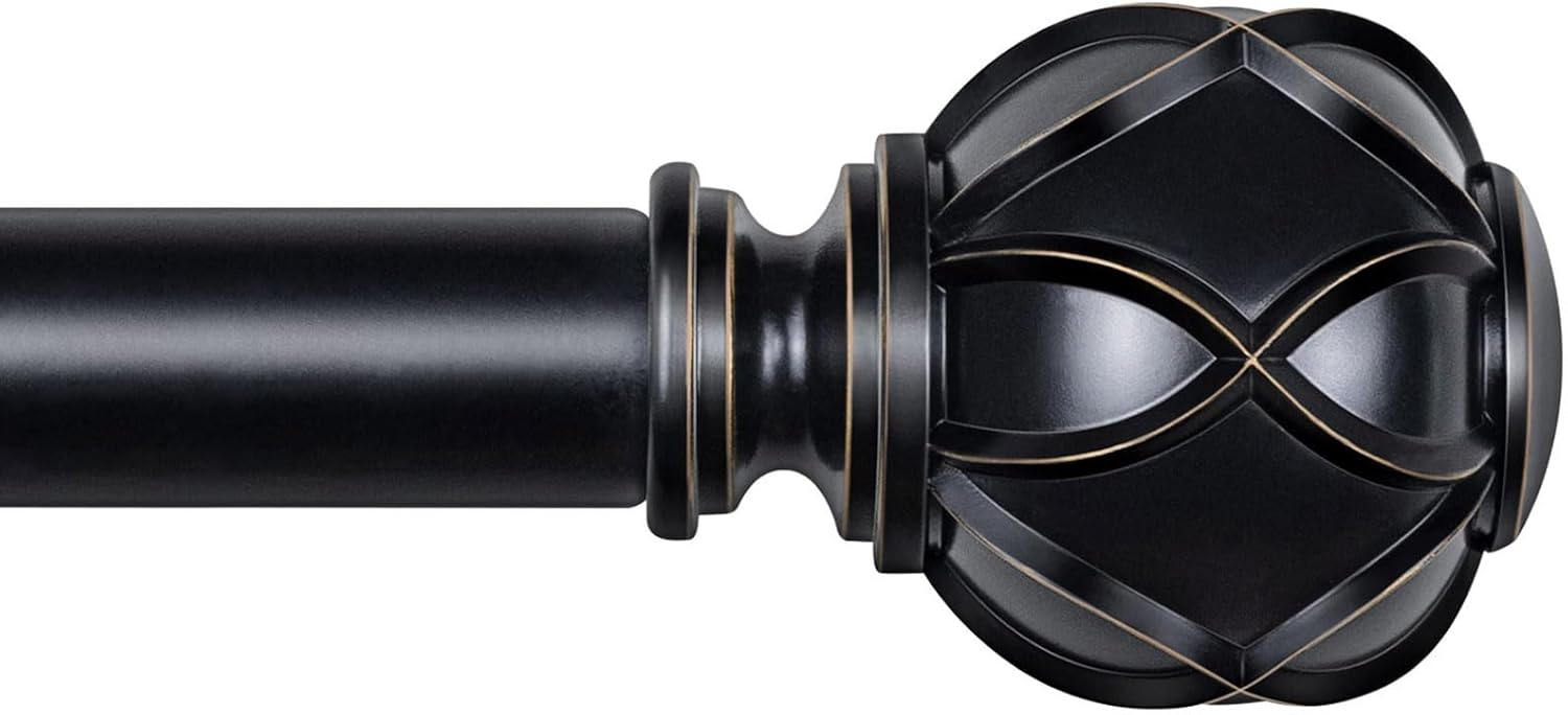 KAMANINA Black Curtain Rod 32 to 58 Inch(2.6-4.8Ft), Adjustable Heavy Duty Curtain Rods for Windows 28 to 48 Inch, 7/8 Inch Drapery Rods with Decorative Netted Texture End