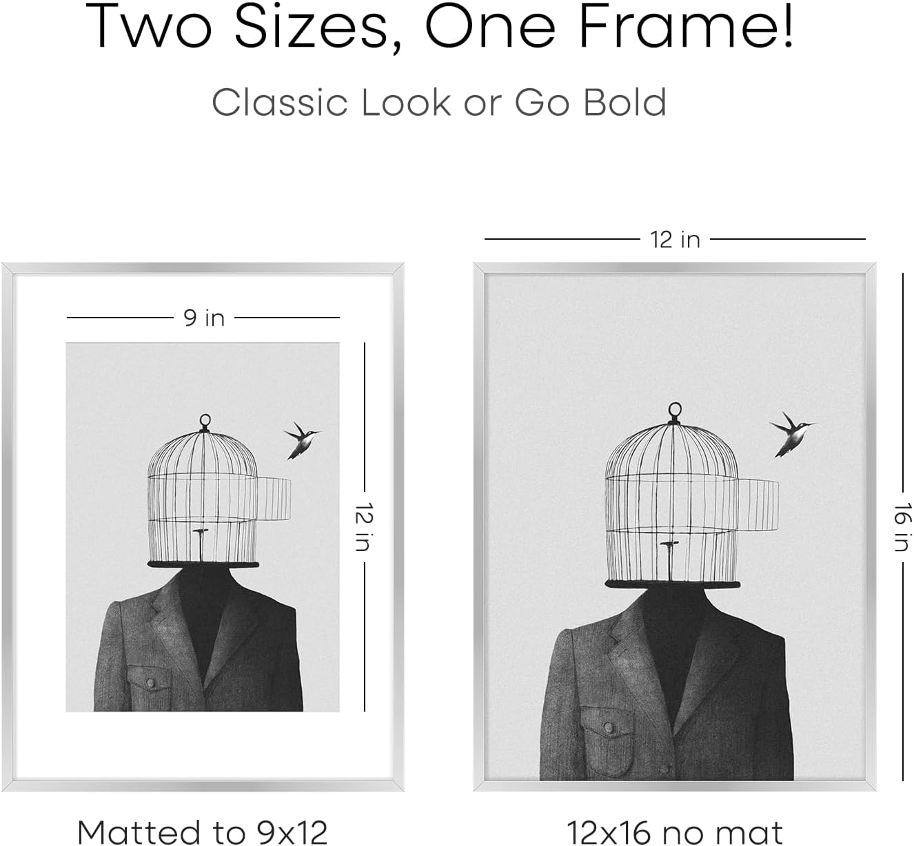 Homeforia 12 x 16 Picture Frame Silver, High End Metal 12x16 Poster Frames with Mat 9x12 Photo, 12 x 16 Silver Frame Matted to 9 x 12 in Print, 16by12 Hanging Frame, Tempered Glass, Wall Kit, Set of 4