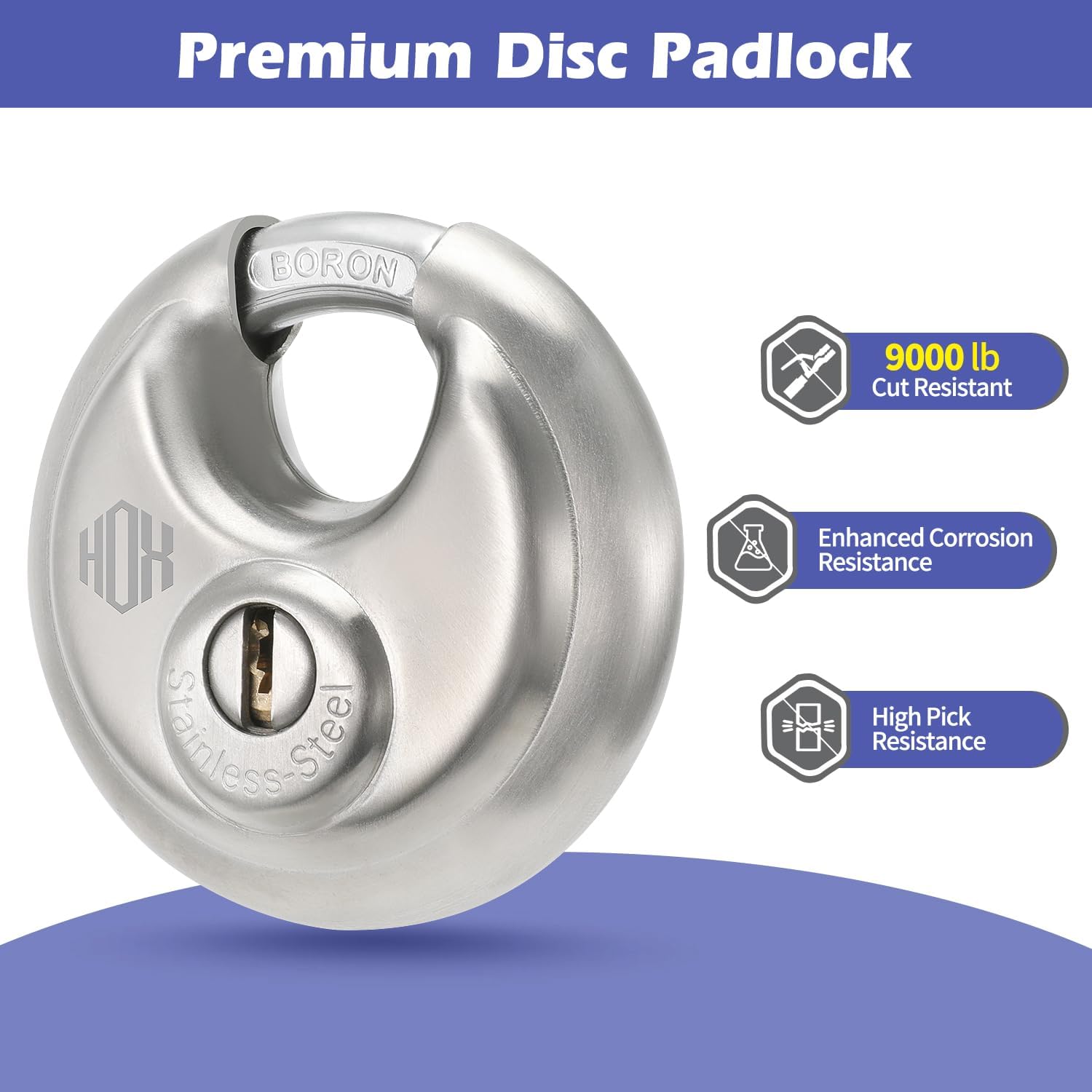 Heavy Duty Padlock with Key – 70mm Stainless Steel Commercial Discus Keyed Lock, High Security, 4 Pack