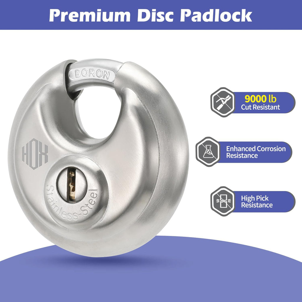 Heavy Duty Padlock with Key – 70mm Stainless Steel Commercial Discus Keyed Lock, High Security, 8 Pack