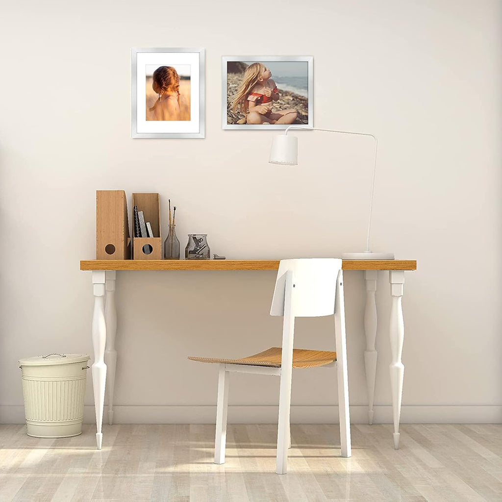 Golden State Art, 11x14 Picture Frame with Mat for 8x10 - High Definition Glass Wall Mounting Horizontal Vertical Display (Silver, 1 Pack)