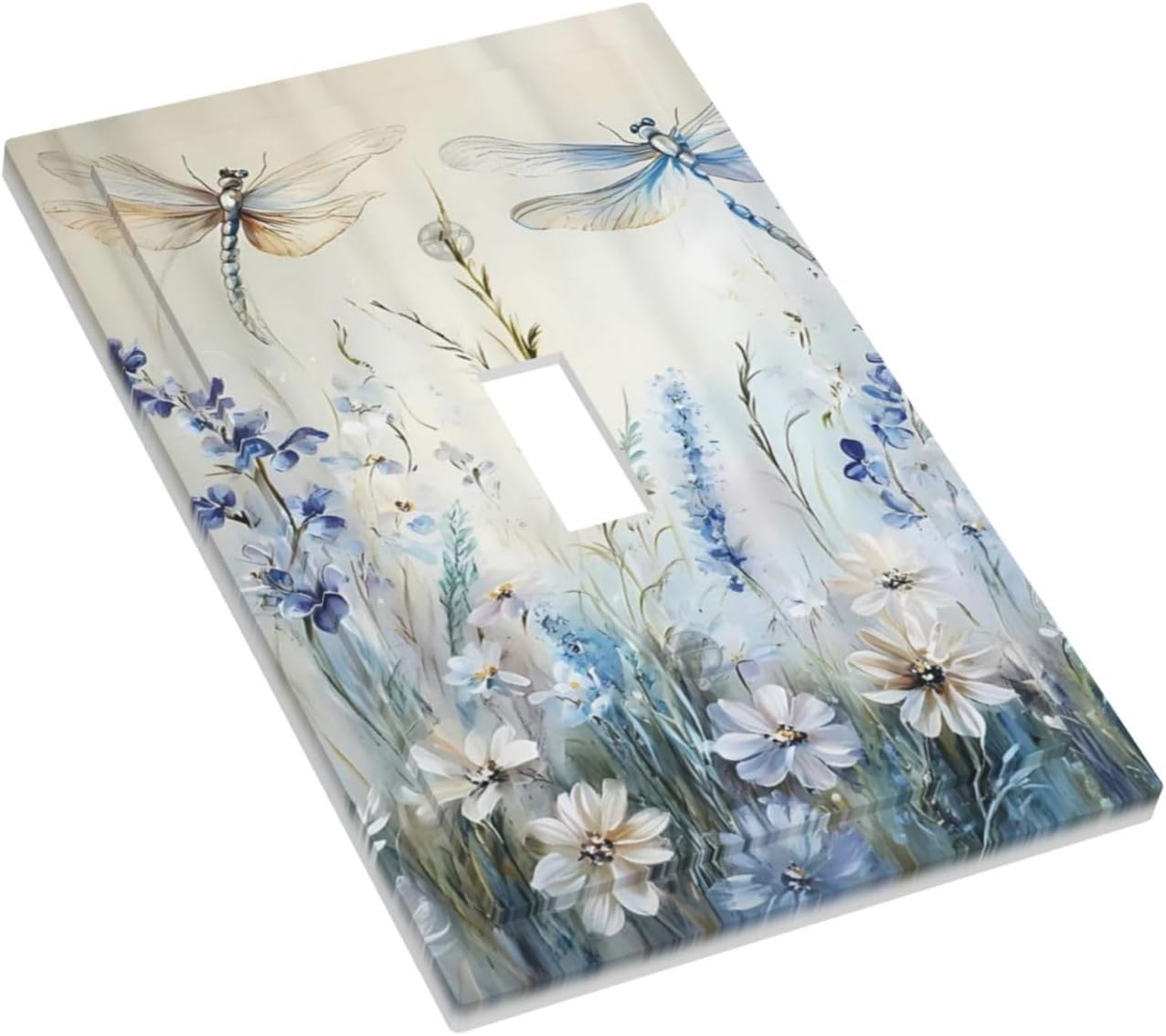 Decorative Light Switch Cover Plate Watercolor Dragonfly Blue Wihte Flower 1 Gang Single Toggle Wall Plates for Electrical Outlets Outlet Covers Switch Plate Covers Faceplate for Home Decor