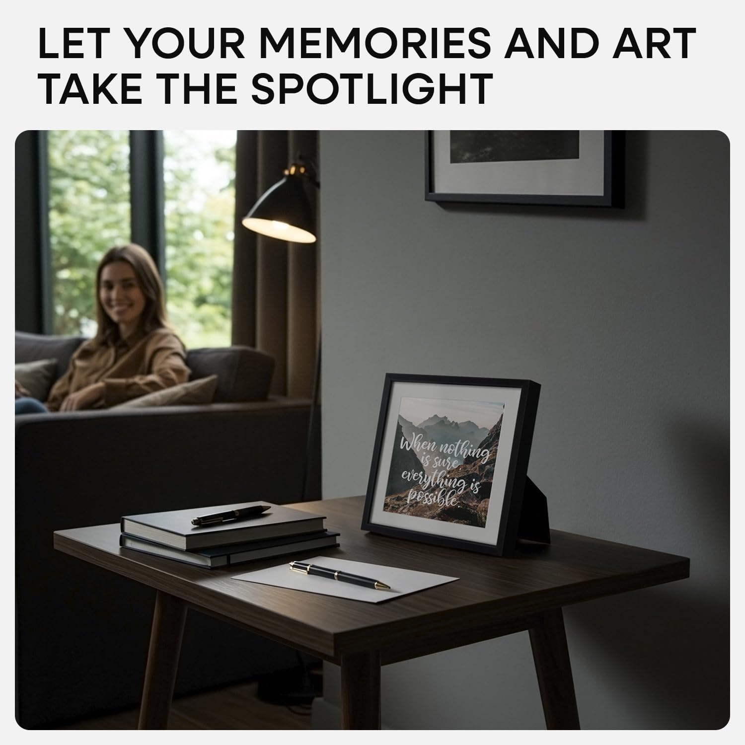 Homeforia 8x8 Black Picture Frame, High End Metal 8 x 8 Square Photo Frames with Mat 6 by 6, 8x8 Poster Frame Matted to 6x6 inch Print, 8by8 Wall or Tabletop Frames, Tempered Glass, Wall Kit, Set of 2