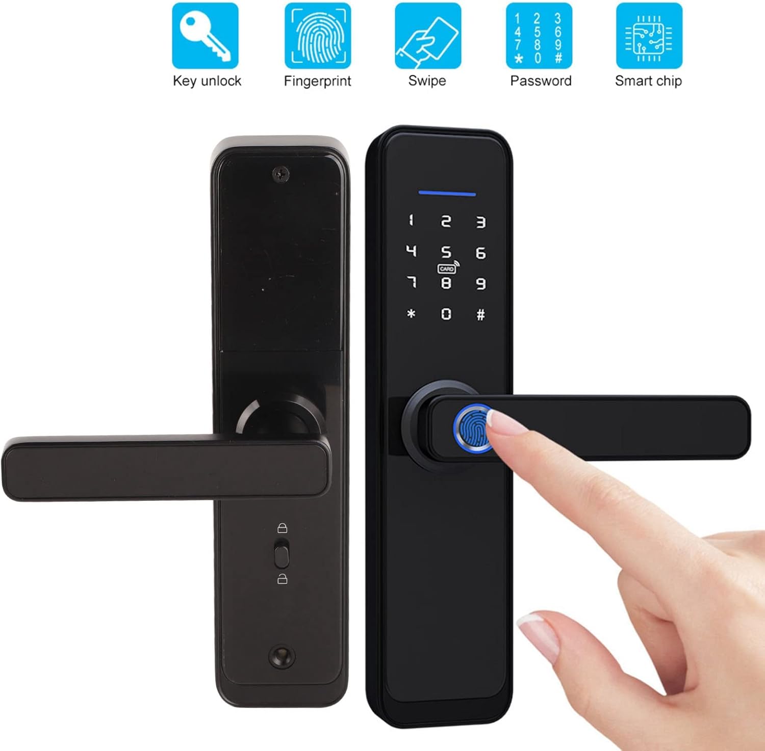 Smart Digital Door Lock, Keyless Entry Touch Keypad Deadbolt, Black, Adjustable Direction - High Security Fingerprint & Password Access, Multiple Unlock Methods, Suitable for