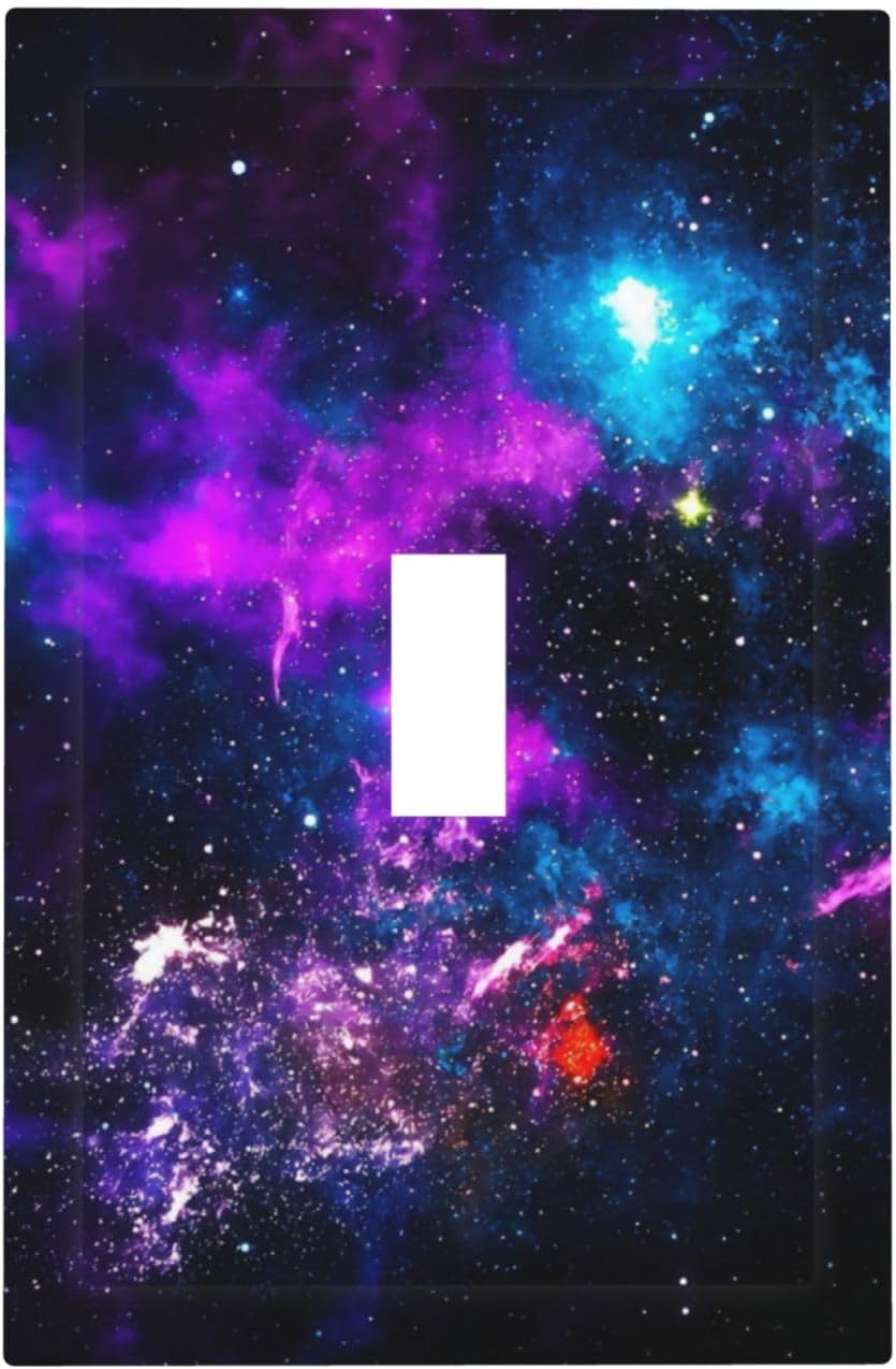 Outer Space Colorful Starry Sky Galaxy Planet Decorative Light Switch Cover 1 Gang Single Toggle Device Electrical Faceplate Switchplates Decorator Outlet Wall Plate for Bed Room Living Room Decor