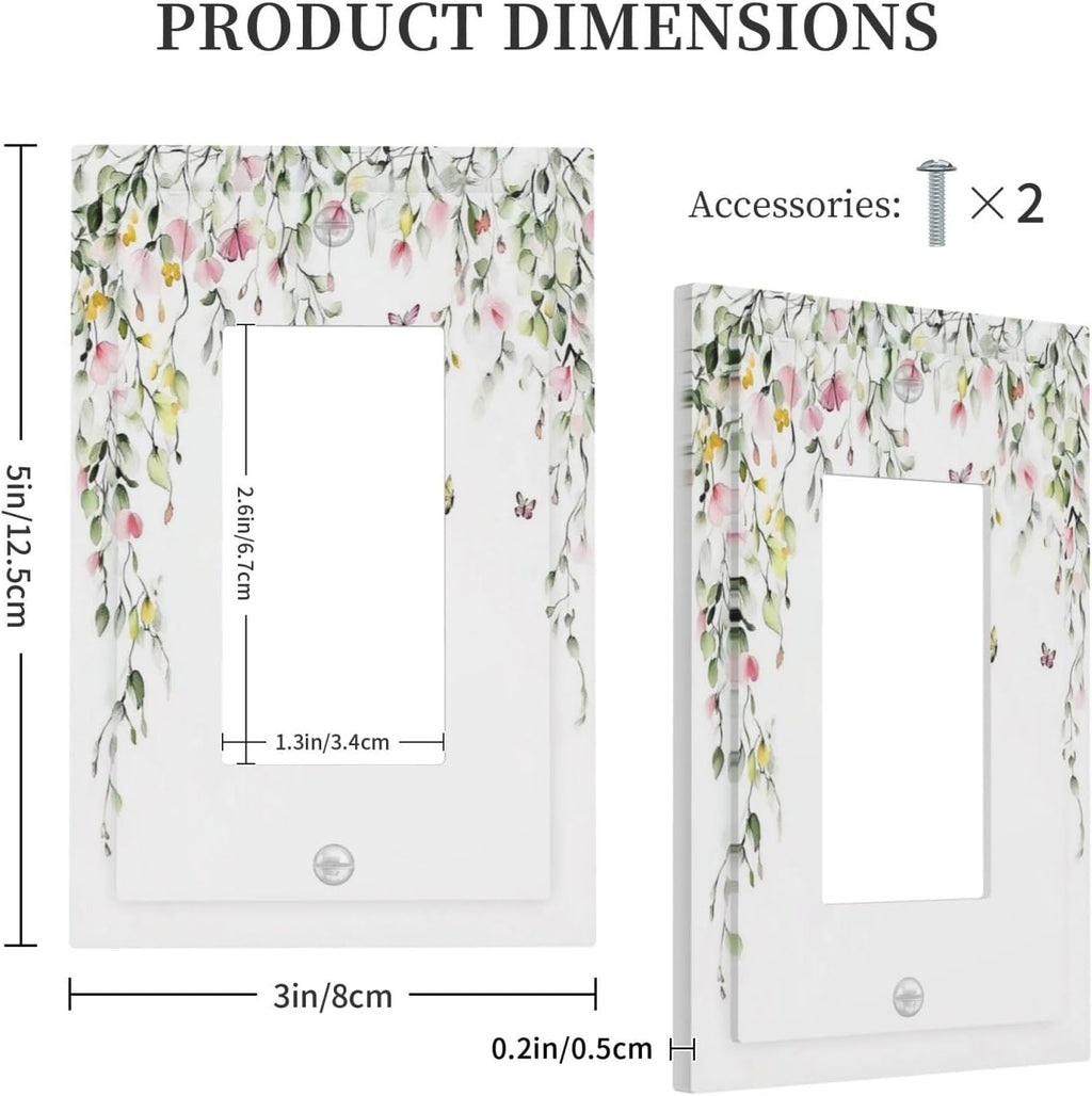Watercolor Flowers Vine Colorful Butterfly Floral Decorative Outlet Covers 1 Gang Single Rocker Light Switch Cover Plate Wall Plates Gfci Faceplate For Bed Room Living Room Decor
