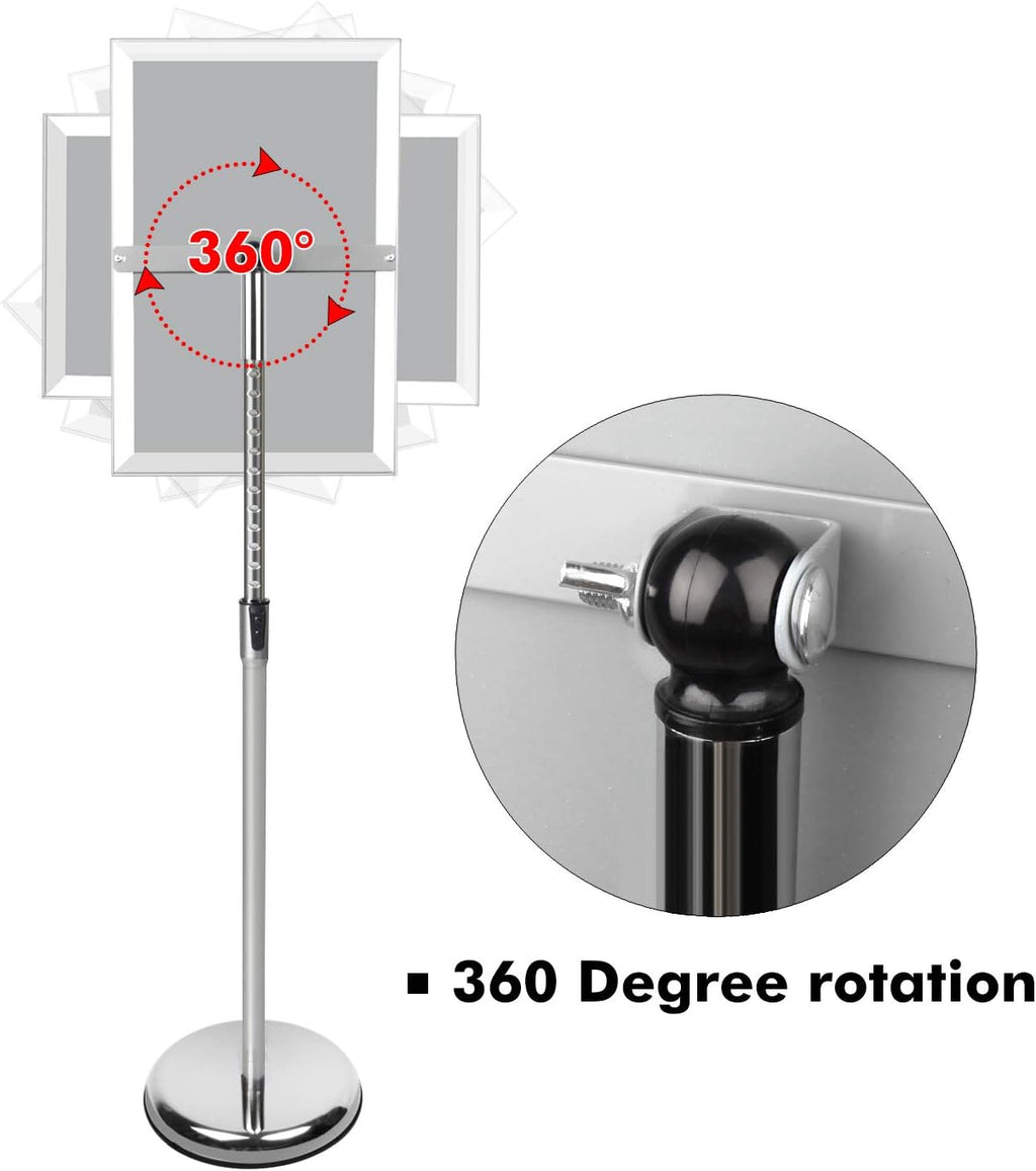 DISPLAYSWORKER Adjustable Poster Sign Stand,Floor-Standing Sign Holder with Heavy Duty Pedestal,Aluminum Snap-Open Frame for 8.5 x 11 Inch, Silver (8.5 x 11)