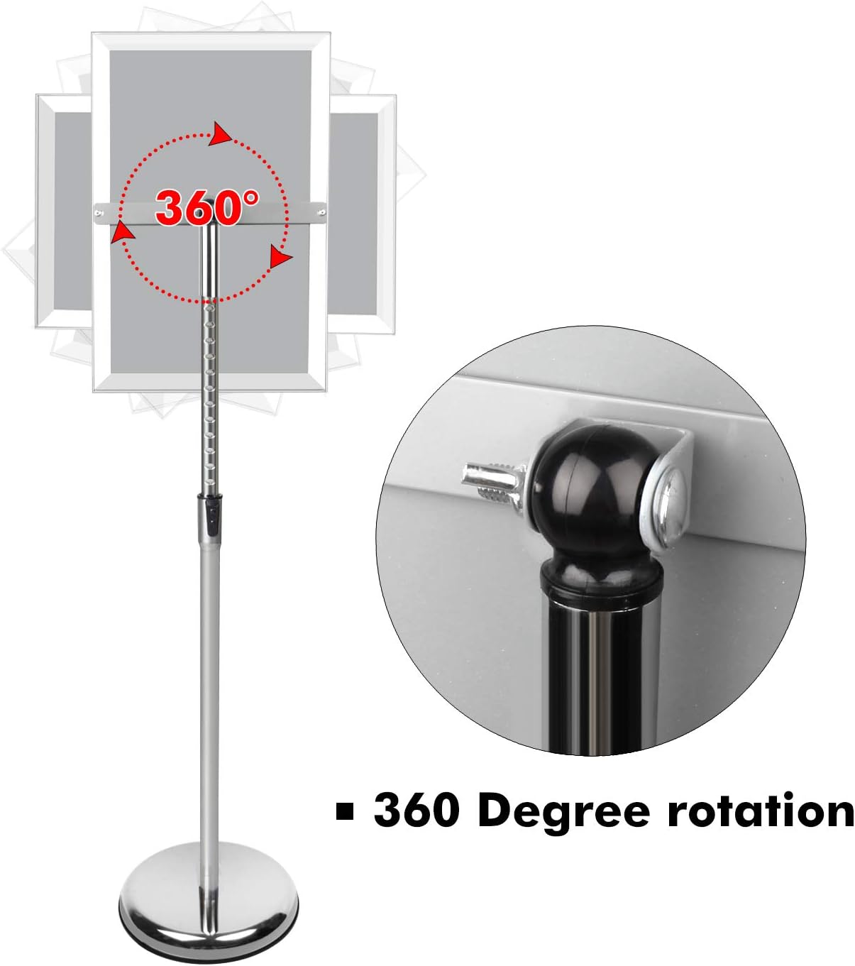 DISPLAYSWORKER Adjustable Poster Sign Stand,Floor-Standing Sign Holder with Heavy Duty Pedestal,Aluminum Snap-Open Frame for 8.5 x 11 Inch, Silver (8.5 x 11)