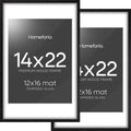 Homeforia 14x22 Frame Black Wood, High End Oak 14x22 Picture Frames with Mat 12x16 Photo, 14 x 22 Wooden Poster Frame Matted to 12 by 16 Print, 22x14 Hanging Frames, Tempered Glass, Wall Kit, Set of 2
