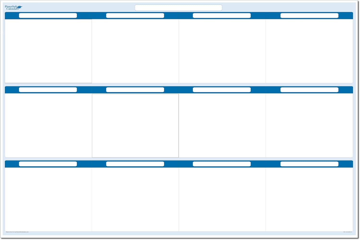 Sky Blue 12 Section Task, Objective and Goals Planning System Horizontal 24" Tall x 36" Wide. Wall Tray, Dry-Erase Marker, Eraser and 600 Sticky-Notes