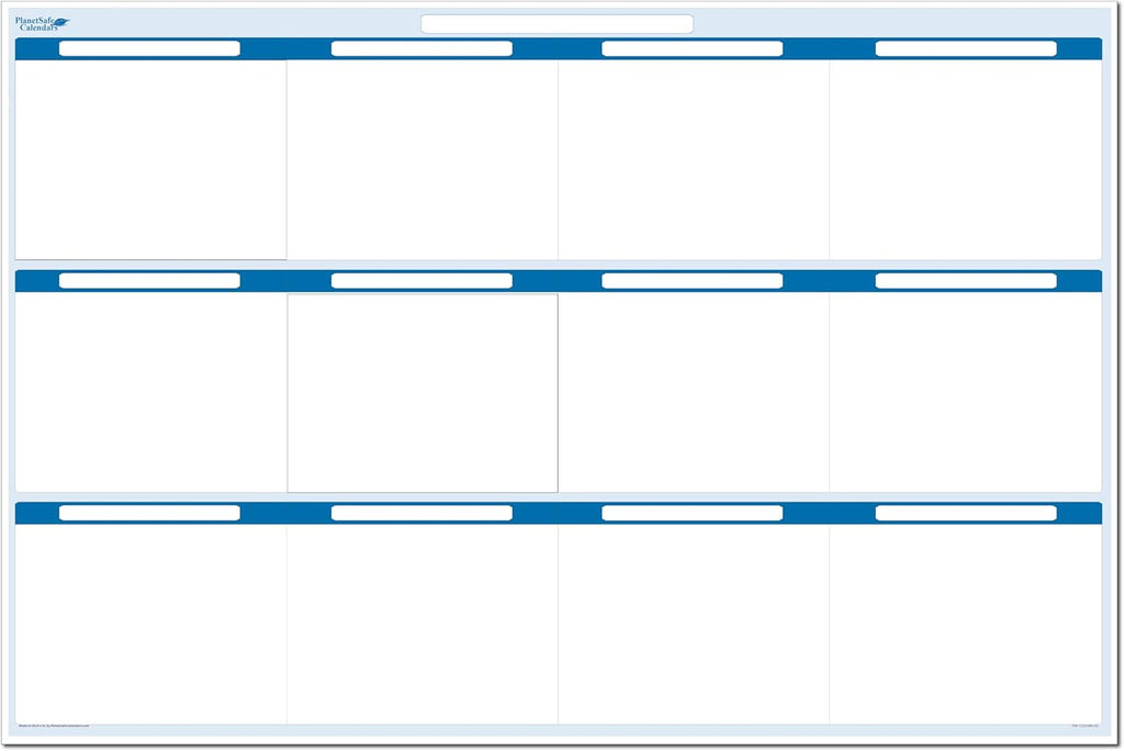 Sky Blue 12 Section Task, Objective and Goals Planning System Horizontal 32" Tall x 48" Wide. Wall Tray, Dry-Erase Marker, Eraser and 600 Sticky-Notes