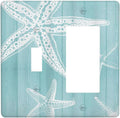 Decorative Outlet Covers Starfish Teal Wood Board Nautical 2 Gang Light Switch Cover Plate Single Toggle 1 Rocker Wall Plates for Electrical Outlets Switch Plate Covers for Bedroom Home Decor