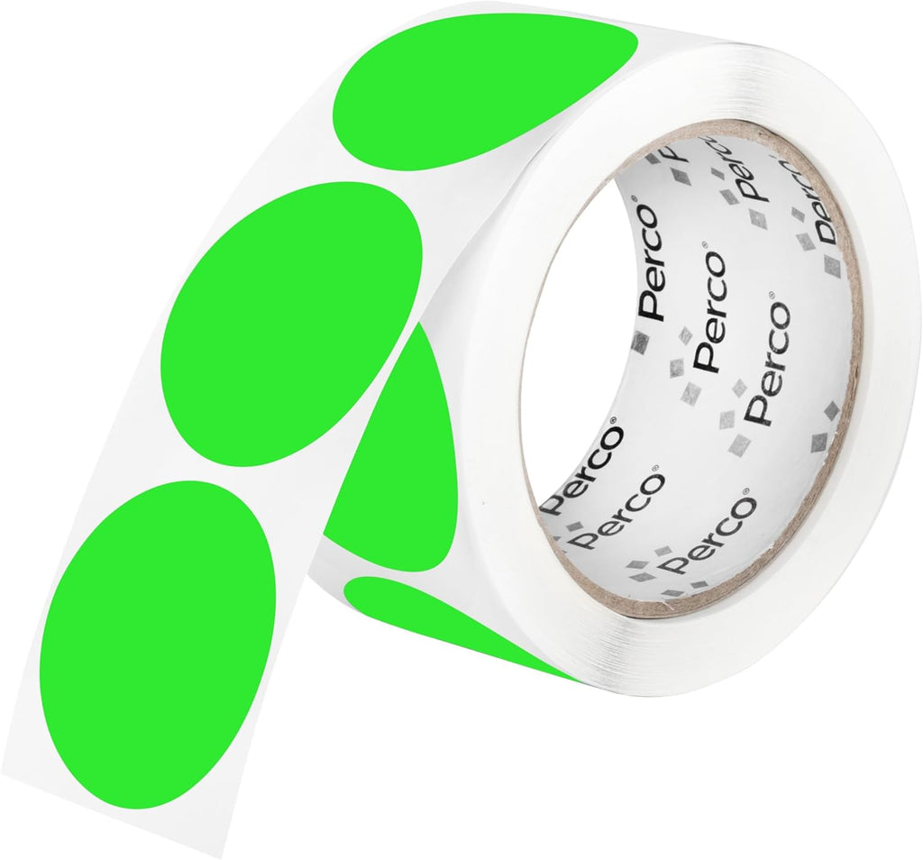 Perco Fluorescent Green 2-Inch Perforated Circle Dot Sticker Labels — 250 Round Stickers Per Roll — with Permanent Adhesive for Organizing, Color Coding, Bin Labeling, Packaging Alerts — Made in USA