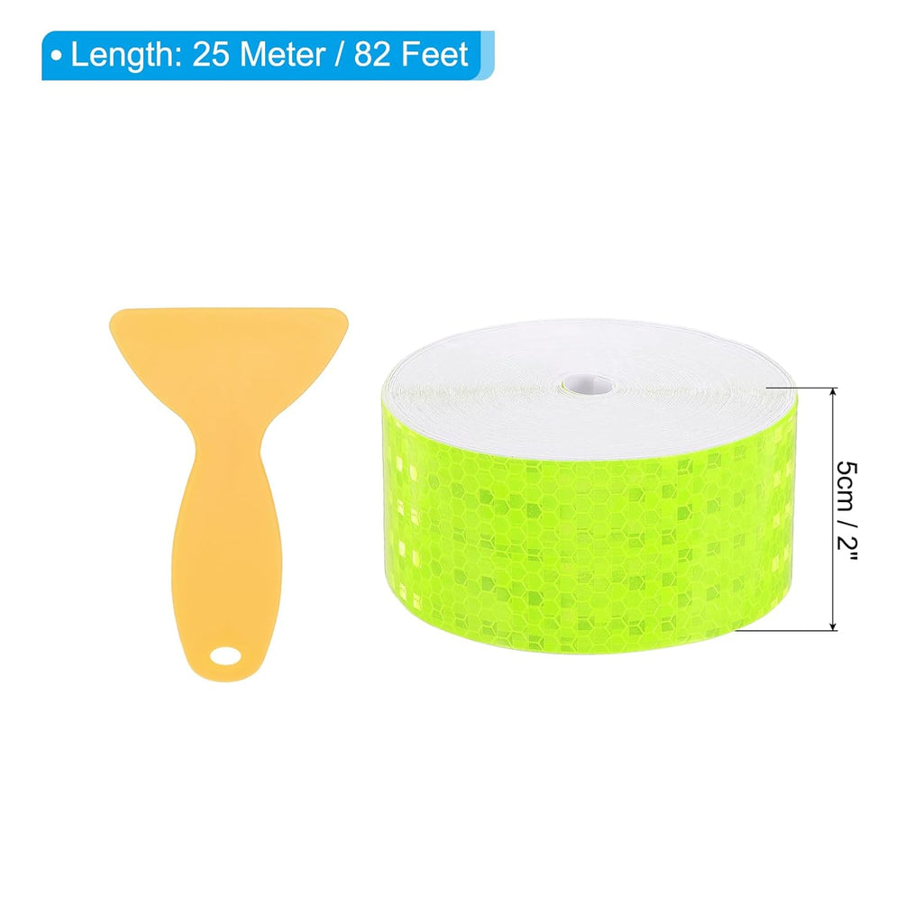 PATIKIL 2 Inch x 82 ft Reflective Tape, 1 Roll Waterproof Self Adhesive High Visibility Caution Warning Safety Tape Reflector with Scraper for Trucks Trailers Cars, Bright Green