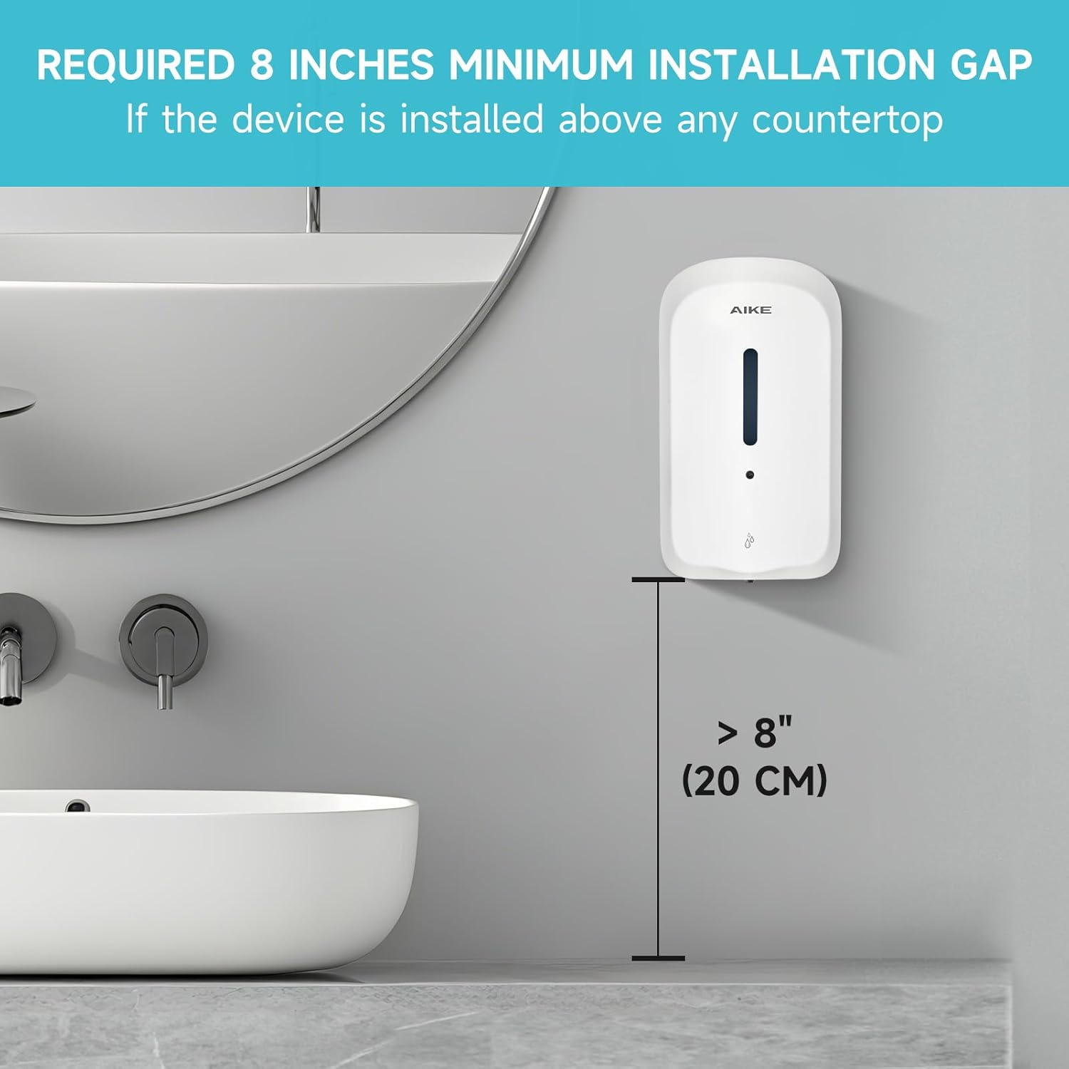 AIKE 33.8oz Automatic Wall Mount Liquid Soap Dispenser with Commercial ABS Construction, Model AK1226S(White)