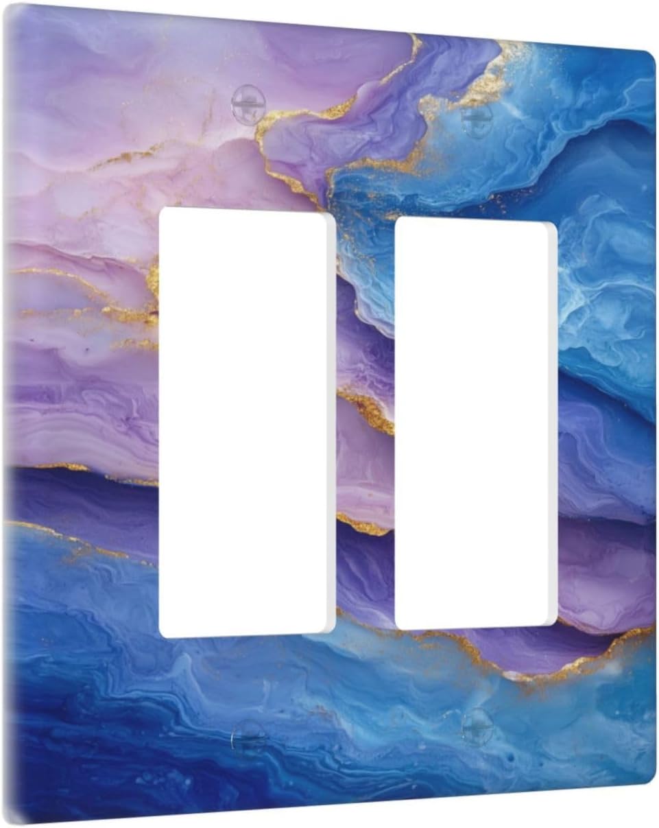 Decorative Outlet Covers Abstract Blue Purple Gold Marble Texture 2 Gang Light Switch Cover Plate Double Rocker Wall Plate Switch Plate Covers Faceplate for Bathroon Kitchen Decor