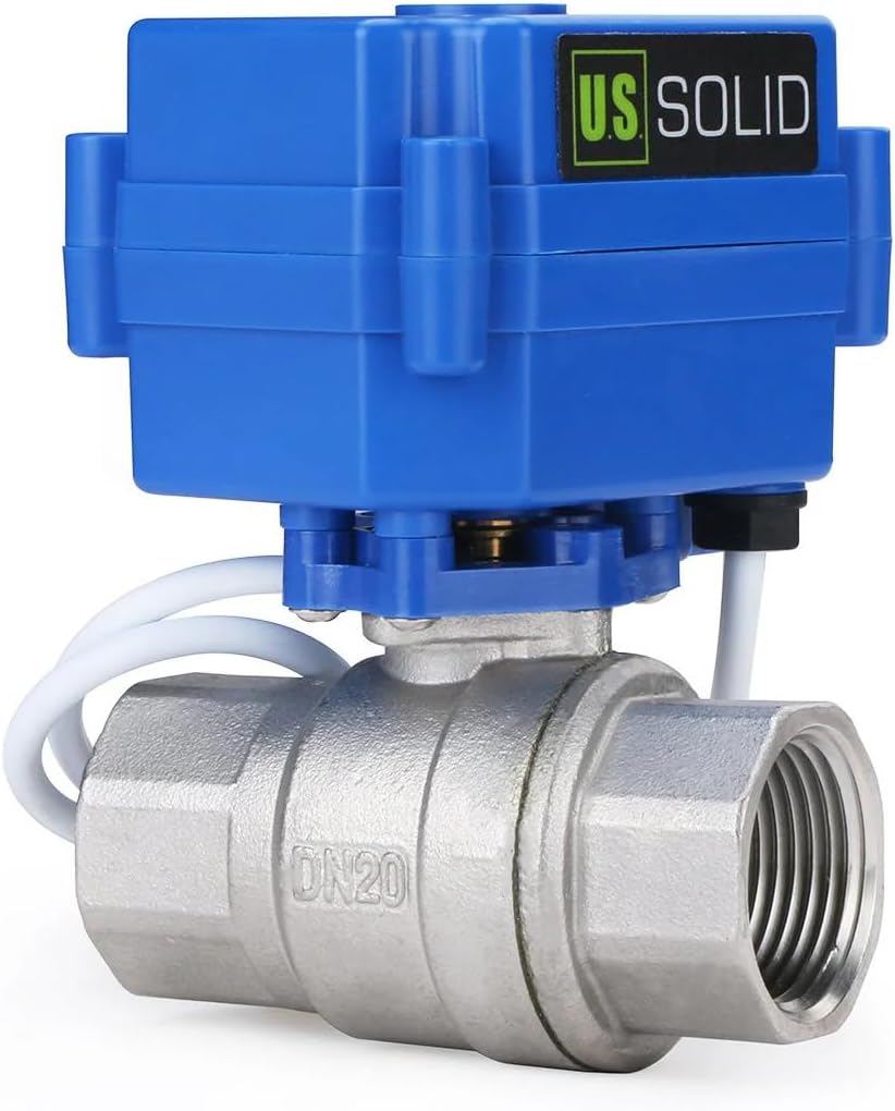 U.S. Solid Motorized Ball Valve- 3/4" Stainless Steel Ball Valve with Full Port, 9-24V AC/DC and 2 Wire Auto Return Setup