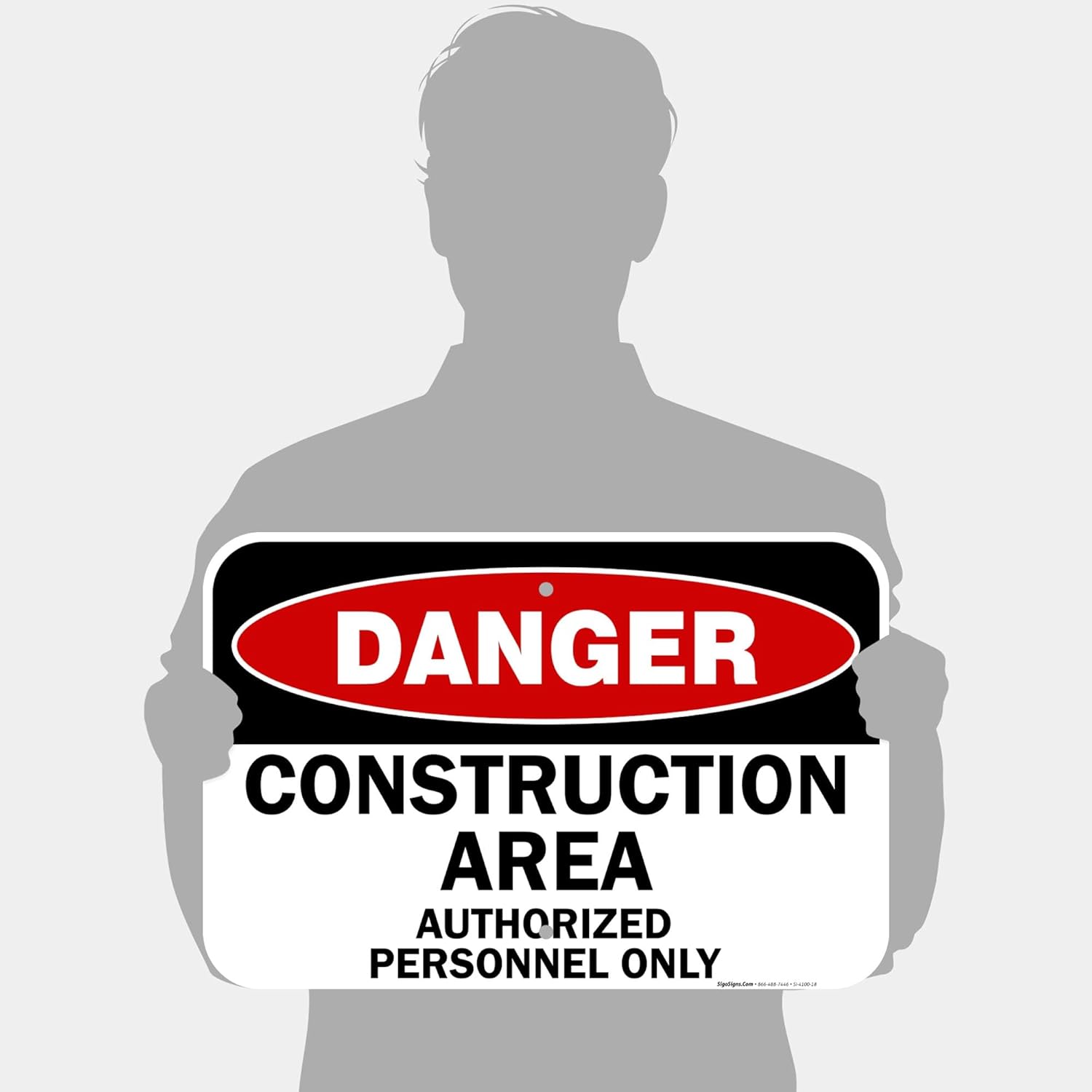 Danger Construction Area Sign, Authorized Personnel Only Sign, 12x18 Inches, 55 mil Thick HDPE (high Density polyethylene), Made in USA