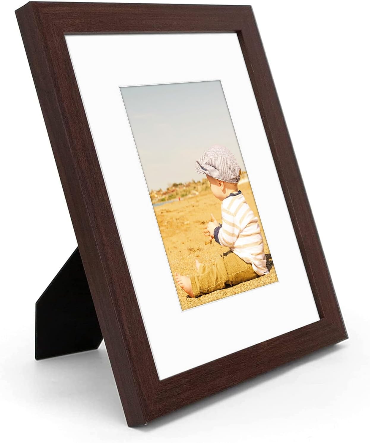 Golden State Art, 8x10 Picture Frame with Mat for 5x7 Photo - High Definition Glass Wall Mounting or Tabletop Display (Brown, 2 Pack)
