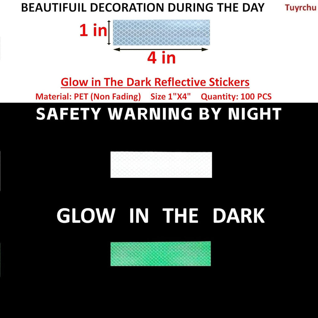 Glow in The Dark Reflective Stickers 1 inch X 4 inch for Car, High Visibility Warning Safety Reflective Strips (100 Pcs)