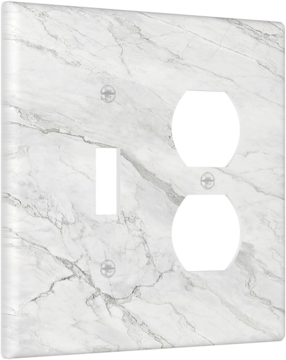 Wallplates Marble Granite White And Grey 1 Toggle 1 Duplex Switch Plate Electrical GFCI Faceplate Decorative Light Switch Covers for Home Bedroom Decor