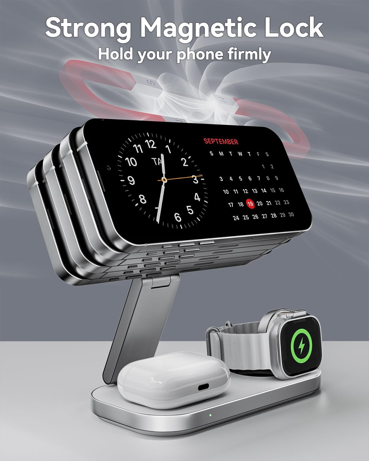 3 in 1 Wireless Charging Station for Apple Devices, Magnetic Foldable Fast Charger Stand Compatible with MagSafe for iPhone Air/17/16/15/14/13/12 Series, Apple Watch & AirPods Pro/4/3/2
