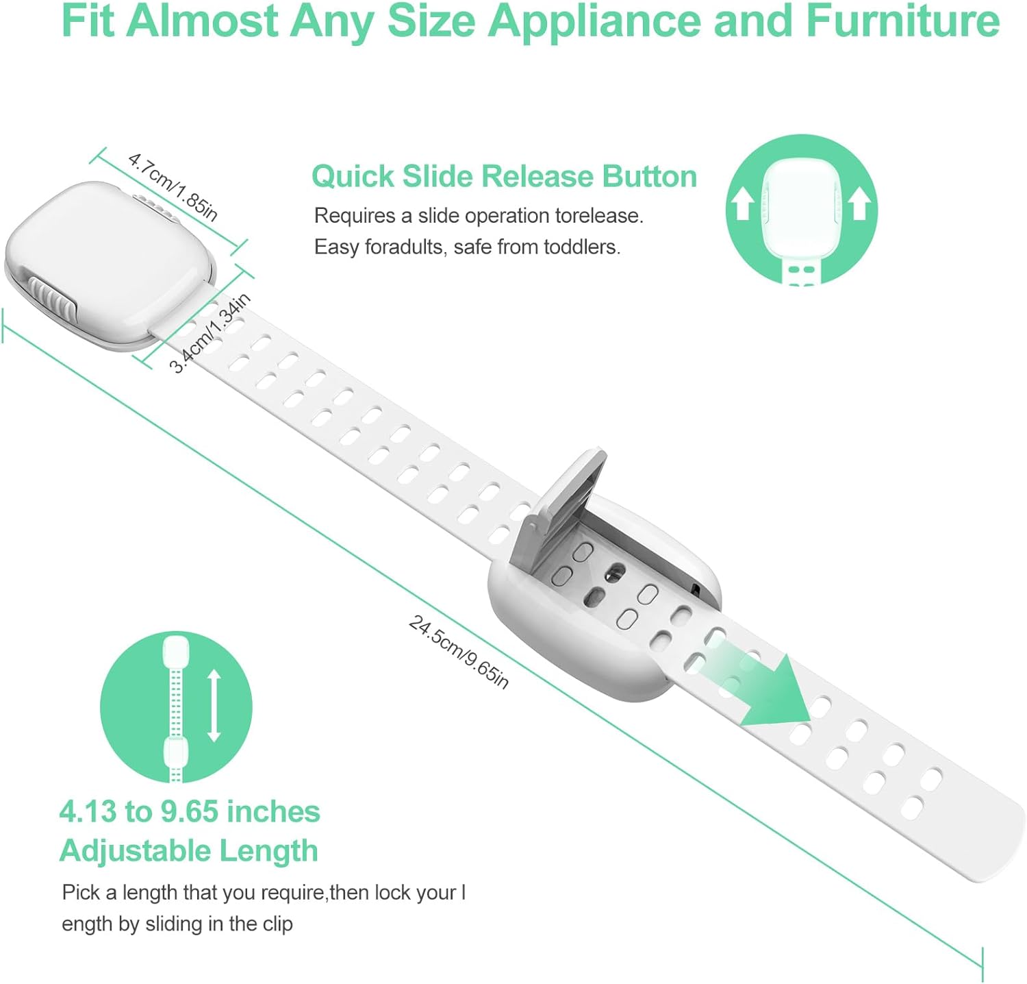 6 Pack Baby Proofing Cabinet Locks, Child Safety Locks with Adjustable Strap Latches for Cabinets and Drawers,Door,Dishwasher,Fridge,Toilet Seat,Cupboard,Trash Can,Washer (White)