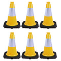 6 Pack 12 Inch Yellow Reflective Traffic Cones, Black Base Safety Markers for Warehouse Aisles, Driveways and Indoor Safety Training (6, Yellow, 12 Inch)