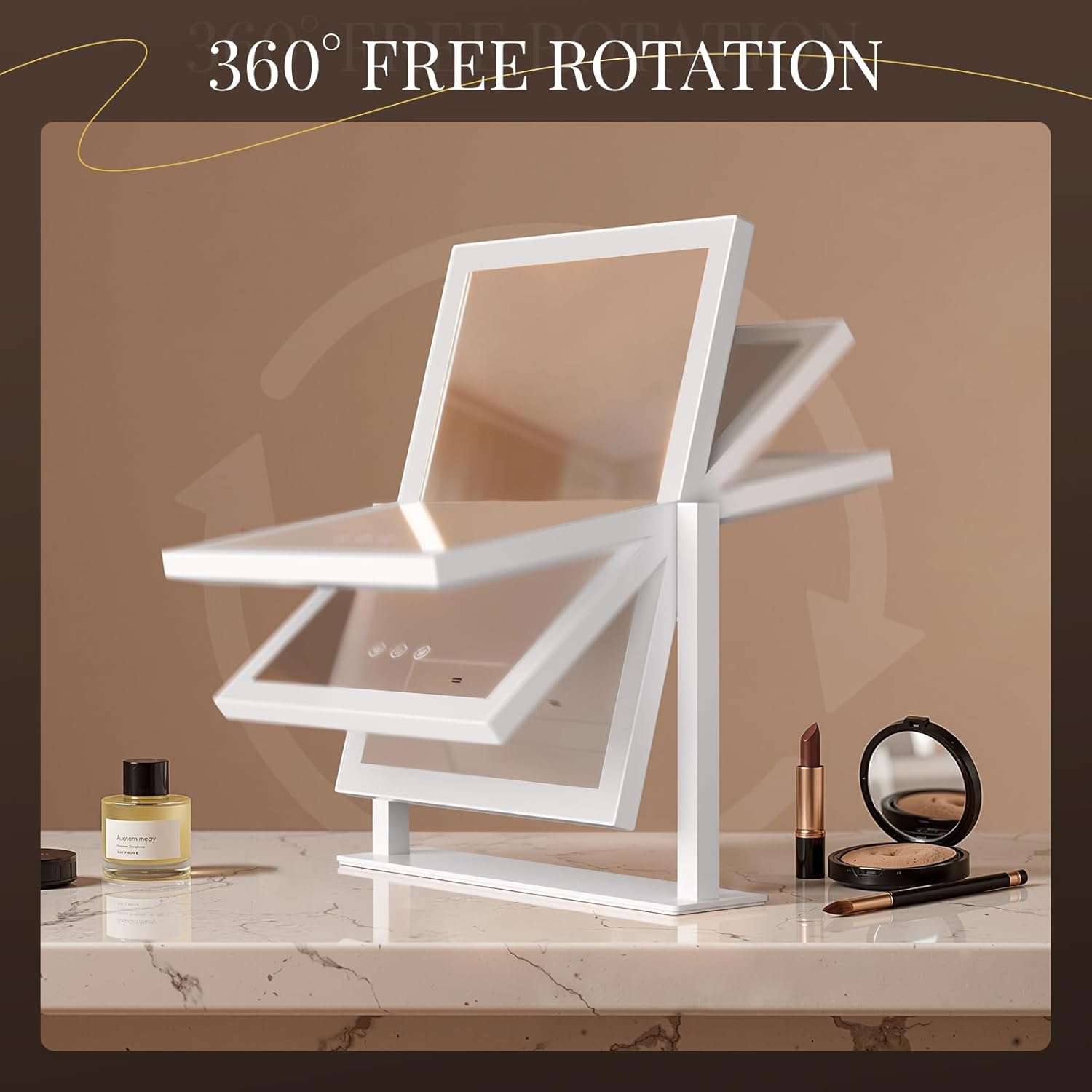 DECADENCE Vanity Mirror with Lights, 17.3’’ LED Makeup Mirror Detachable 10X/5X Magnification, Smart Touch Control, 3 Color Lighting Modes,360°Rotation Tabletop Make Up Mirror for Bedroom Bathroom