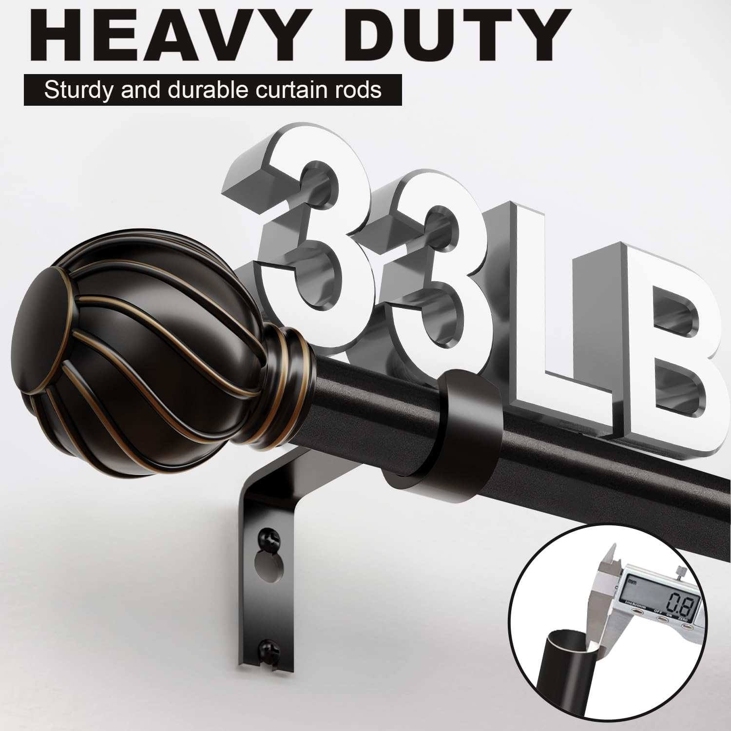 Black Curtain Rods for Windows 28 to 48 Inch 7/8" Diamete Heavy Duty Adjustable Window Curtain Rod with Decorative Finials for Farmhouse Bedroom Living Room Kitchen Outdoor