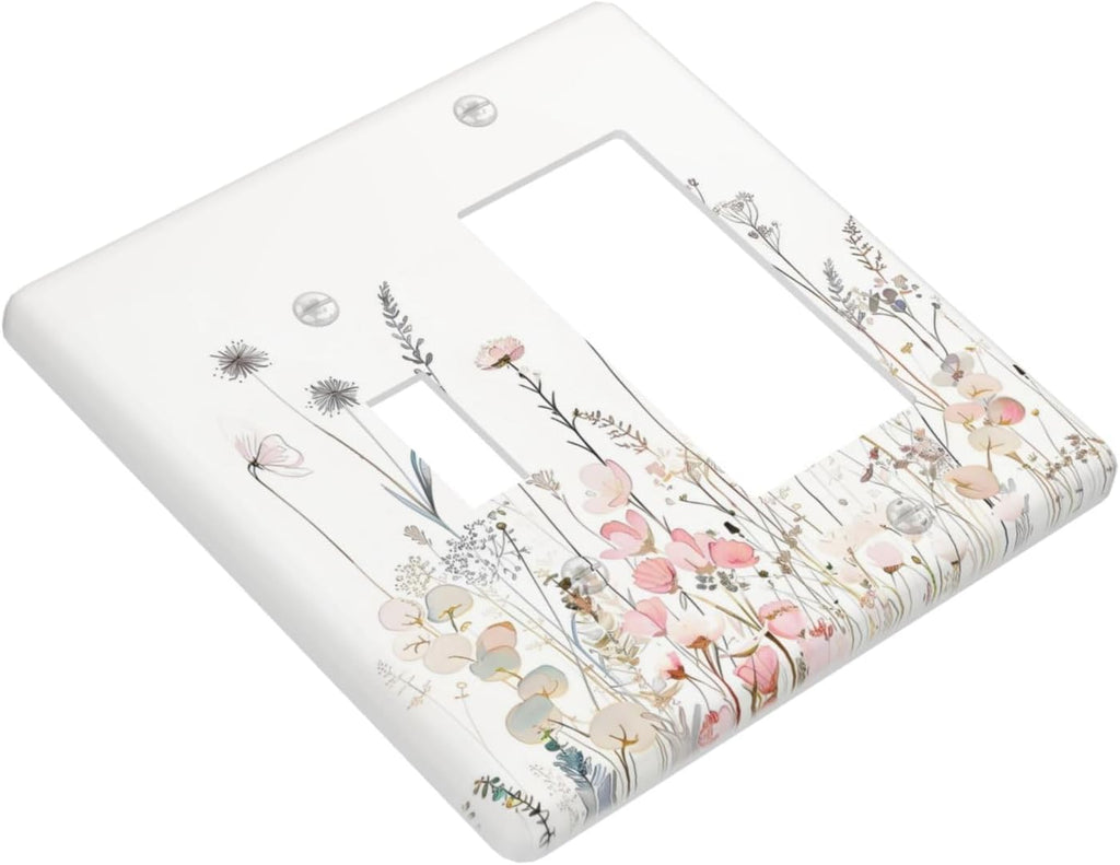 Floral Watercolor Wildflower Dandelion Plant Outlet Covers 1 Toggle 1 Rocker Combination Decorative Wall Plate Electrical Switch Plates Light Switch Cover Plate for Farmhouse Bed Room Decor