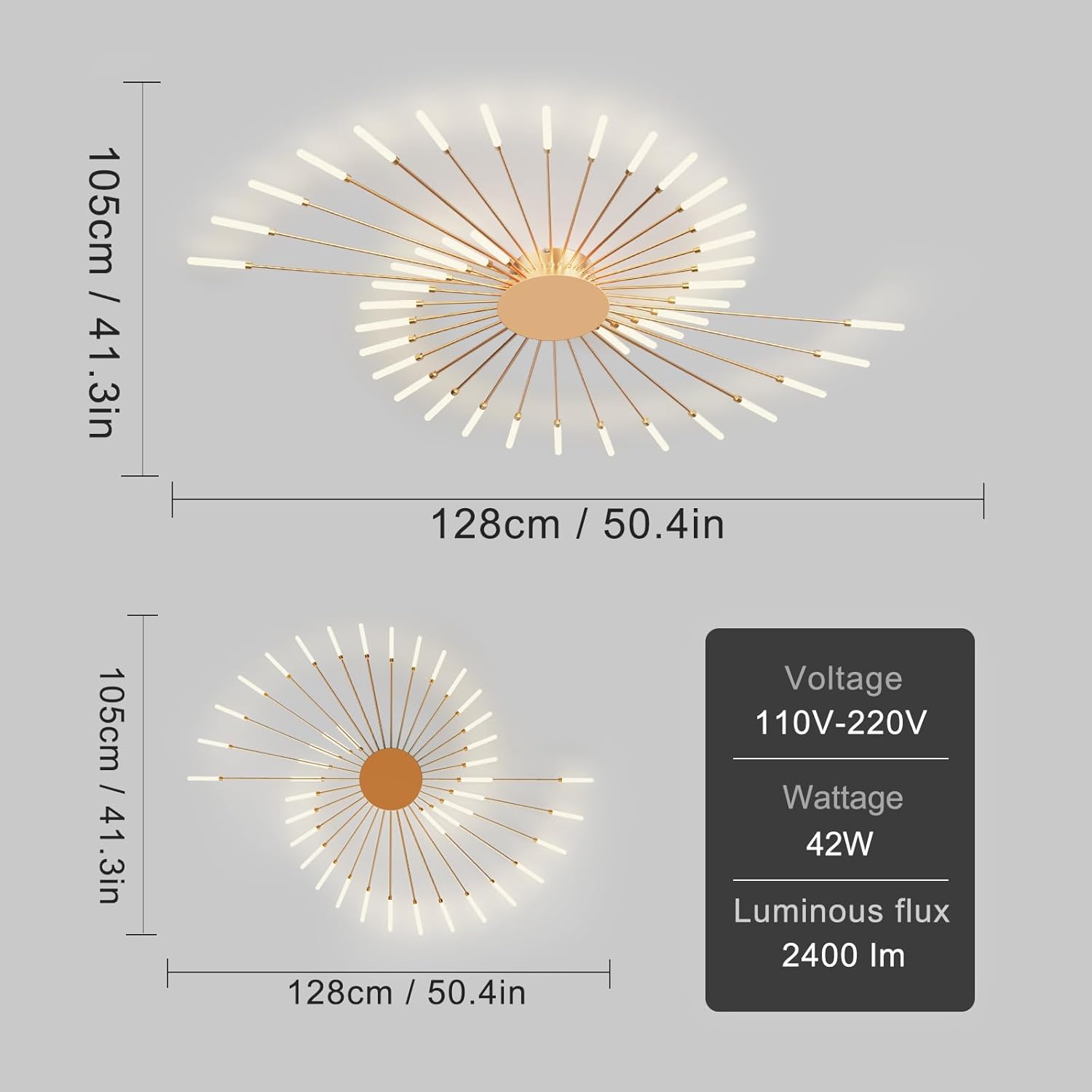 Modern Ceiling Light Flower Shape, Metal Firework Ceiling Lamp with Plug-in LED Source, Lighting Fixture for Living Room Dining Room Bedroom, Natural Light