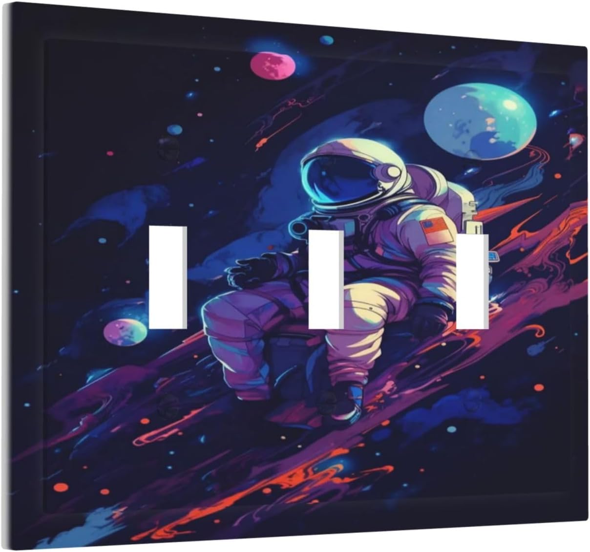 Decorative Light Switch Cover Plate Purple Space Astronaut Planet 3 Gang Wall Plate Oversized Triple Toggle Switch Cover Plate Jumbo Electrical Face Plate for Bedroom Home Decor