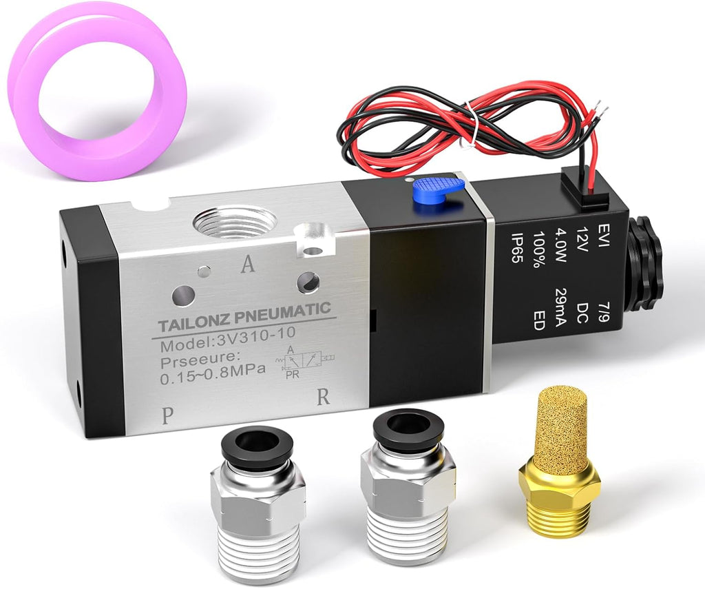 TAILONZ PNEUMATIC 3/8"NPT Solenoid Valve 3V310-10 12V/24V Single Coil Pilot-Operated Electric 2 Position 3 Way Connection Type(Outlet wire)