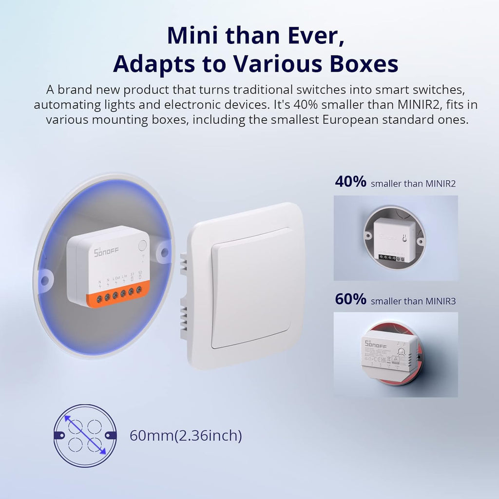 SONOFF MINIR4 10A Smart WiFi Extreme Wireless Light Switch,Universal DIY Module for Smart Home Automation Solution, Compatible with Alexa & Google Home